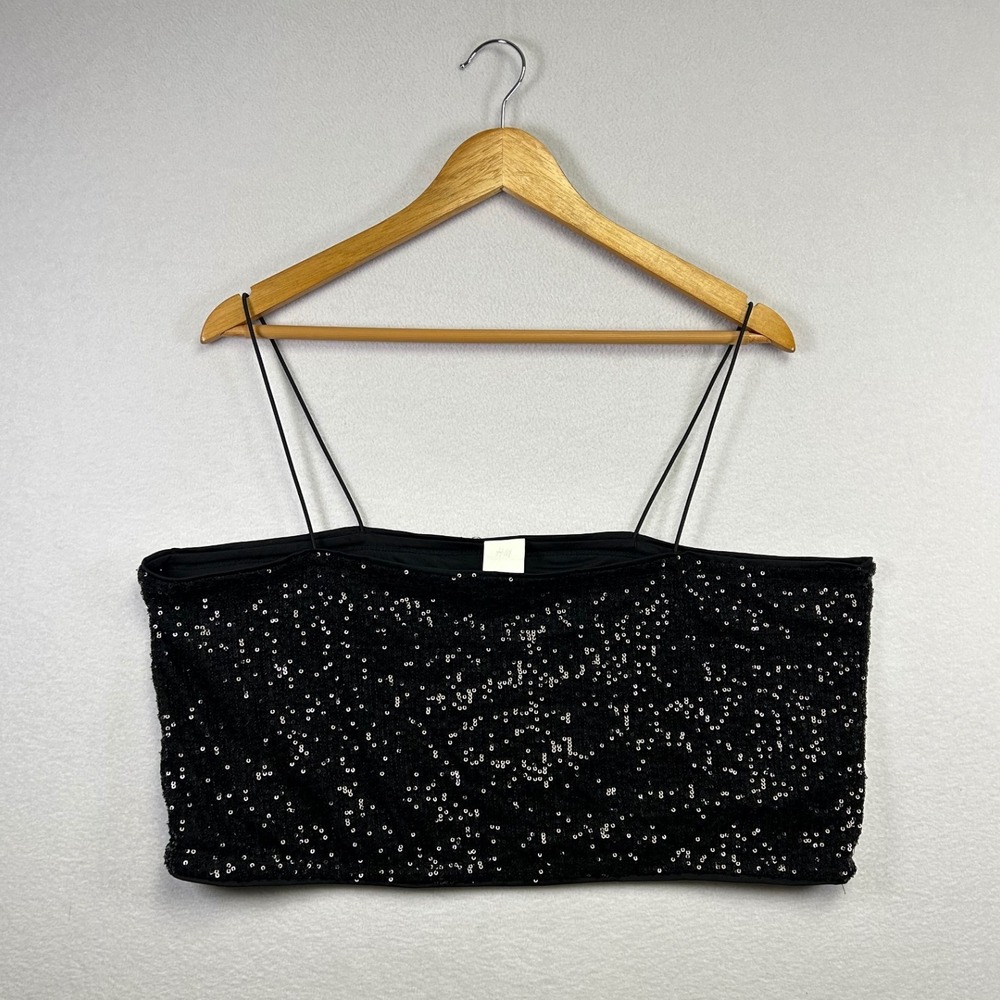 H&M Black Sequin Cami Crop Top Spaghetti Strap Party Clubwear‎ Size XXL